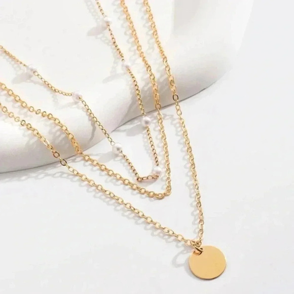 Disc Charm Layered Gold Tone Necklace - Picture 3 of 3